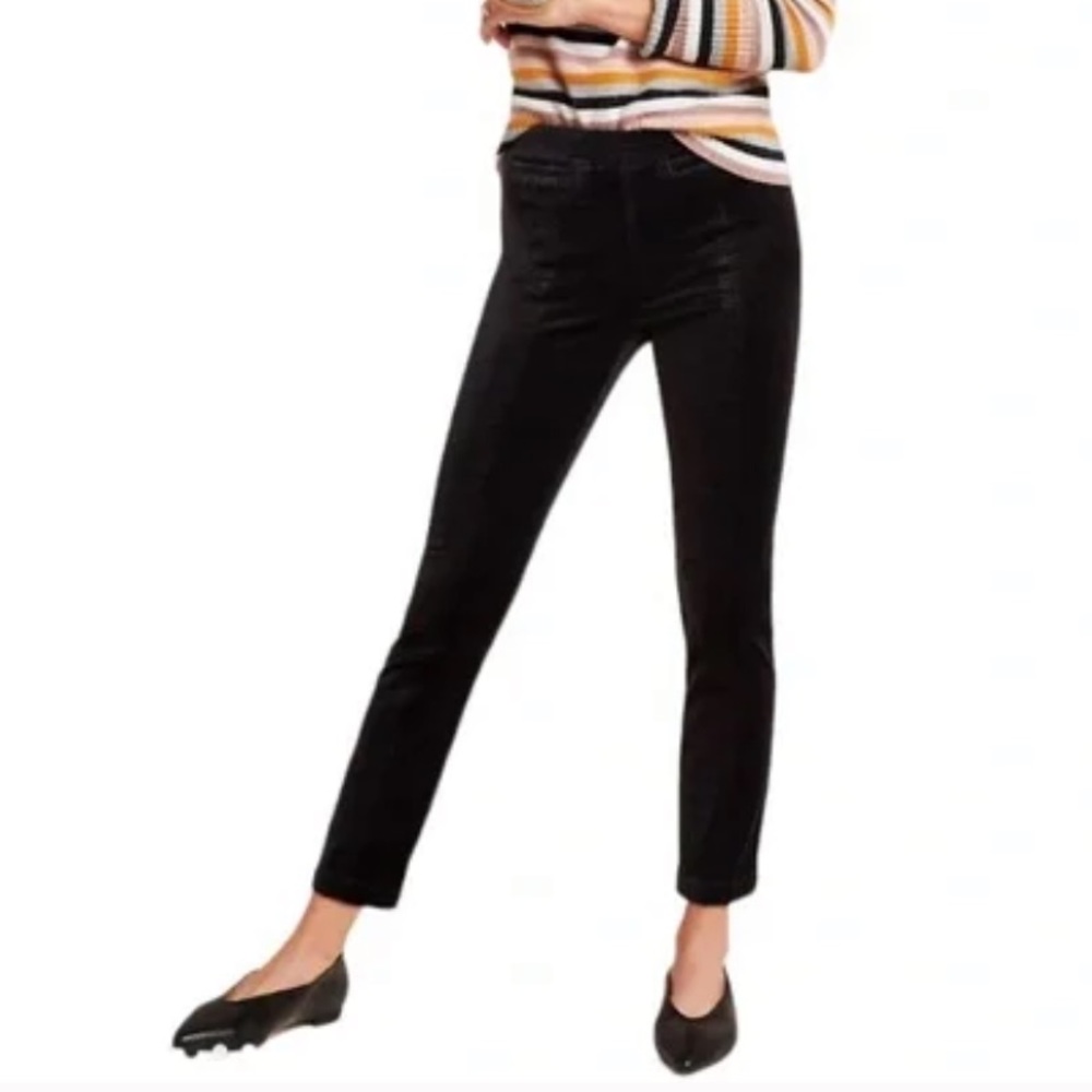 Anthropologie The Essential Slim Velvet Trousers Black-14